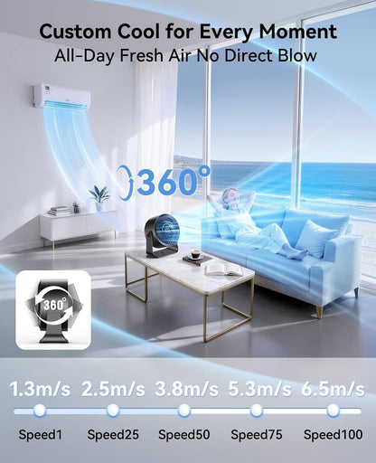 Rechargeable USB Desk Fan for Bedroom, 100 Speeds, 360° Rotation, Wall Mounted Design Small Portable Table Fan with LED Display, Quiet Personal Desktop Cooling Fans for Home Office