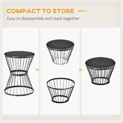 Patio End Table 16" Steel Side Table with Hourglass Design Black Accent Table for Outdoor and Indoor Use