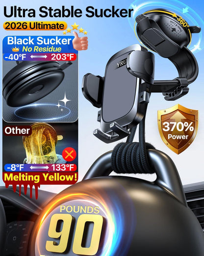 2026 Ultimate Car Phone Holder Mount Bendable & Adjustable Aluminum Arm Cell Phone Holder for Car Dashboard Windshield Phone Stand for iPhone 17 16 15 14 Pro Max Samsung Pickup Truck
