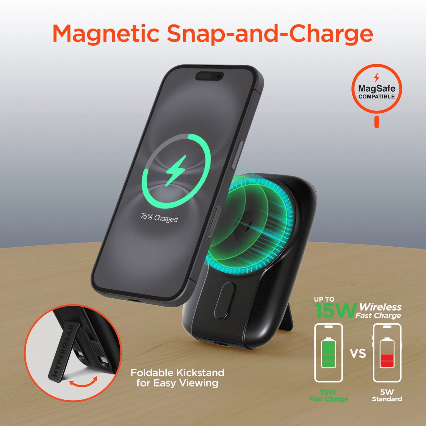 HyperGear Mag Grip Go 5000mAh Wireless Power Bank