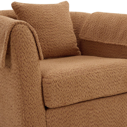 Swivel Accent Chair with Ottoman Set, Modern Chenille Barrel Armchair with Removable Back Pillow & 2 Armrest Covers for Living Room, Bedroom, Office, Yellow