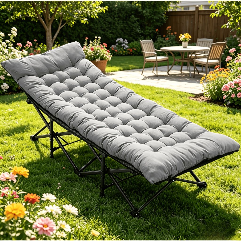 Foldable camping bed with mattress, sturdy and durable folding bed