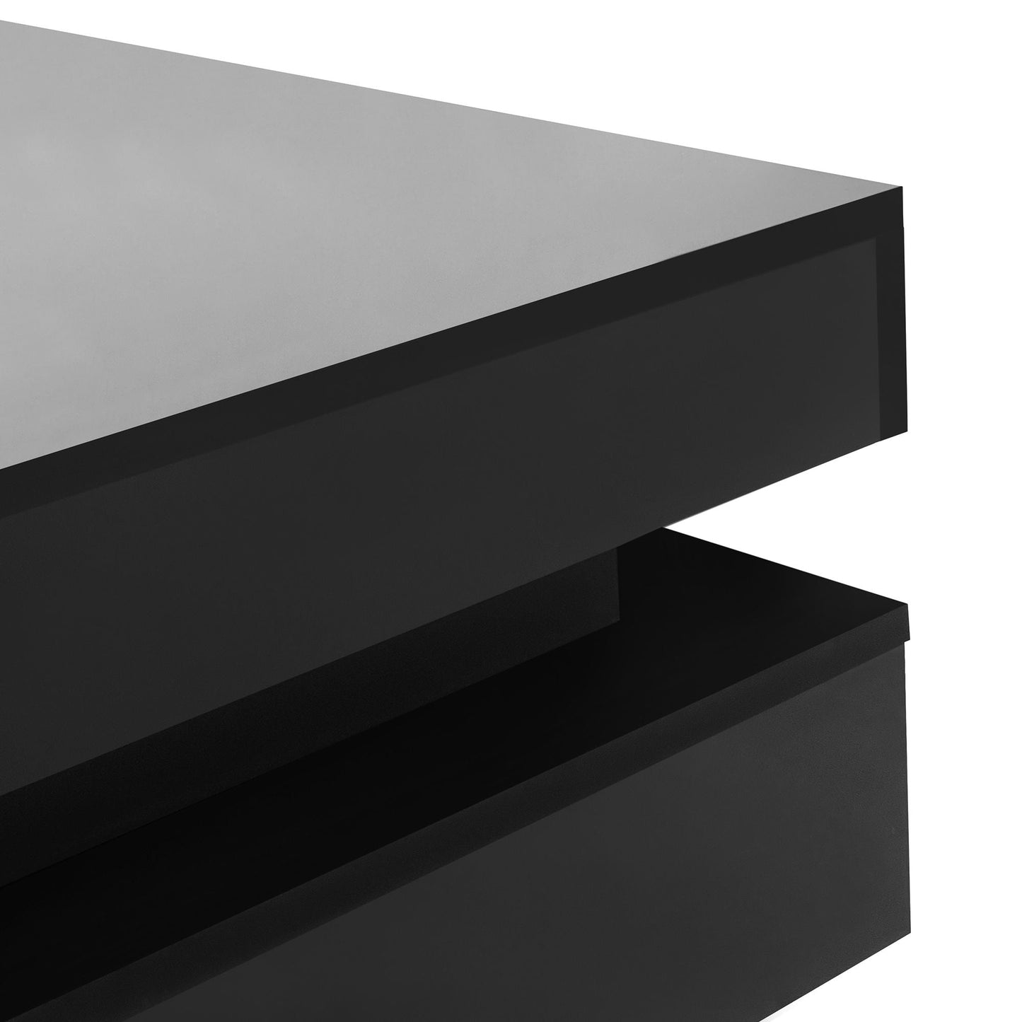 Sleek Black High Gloss Modern Coffee Table with 4 Drawers for Organized Living Rooms, Square Design with Wood Grain Legs, Ideal Cocktail Table 31.5''x31.5''