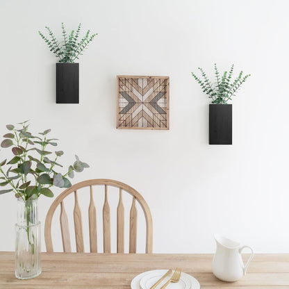 2 Pack Wood Wall Planter Vase with Artificial Eucalyptus Farmhouse Wall Hanging Decor Pocket Planter for Indoor Fake Plants Greenery, Living Room Bedroom Kitchen Home Office Decoration, Black