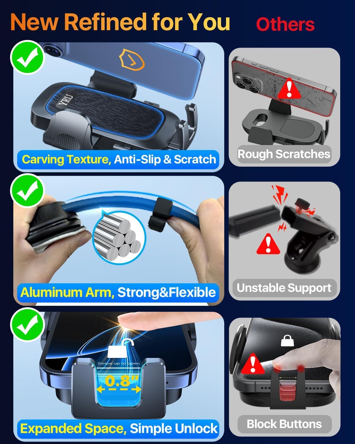 2026 Ultimate Car Phone Holder Mount Bendable & Adjustable Aluminum Arm Cell Phone Holder for Car Dashboard Windshield Phone Stand for iPhone 17 16 15 14 Pro Max Samsung Pickup Truck