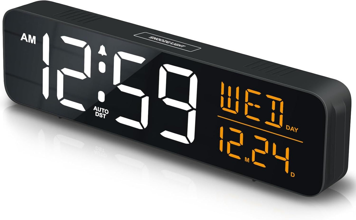 Large Display Digital Alarm Clock for Bedrooms, Date Day of Week Desk Table Clocks for Living Room Office, Dimmable 5 Dimmers Plug in Electric Clock, Auto DST