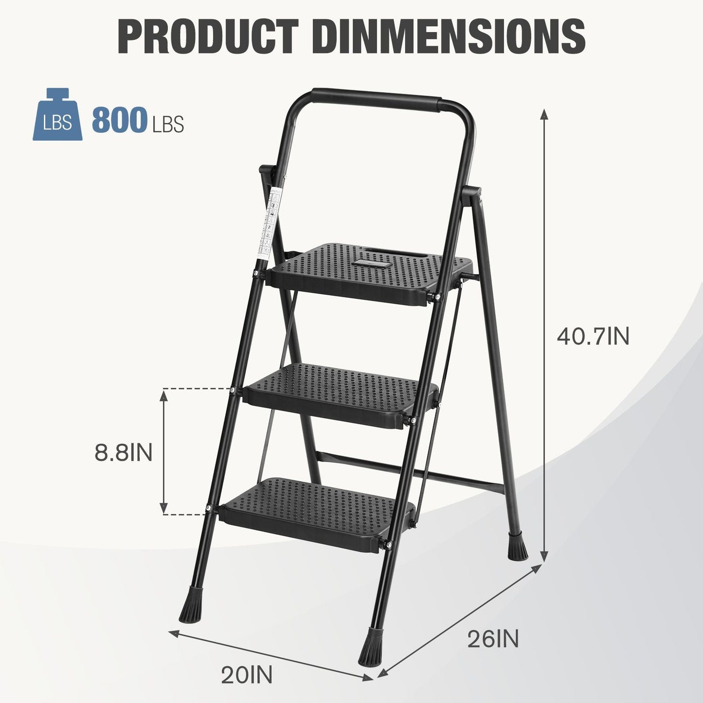 Household portable 3-layer step ladder, with safety buckle stable and safe