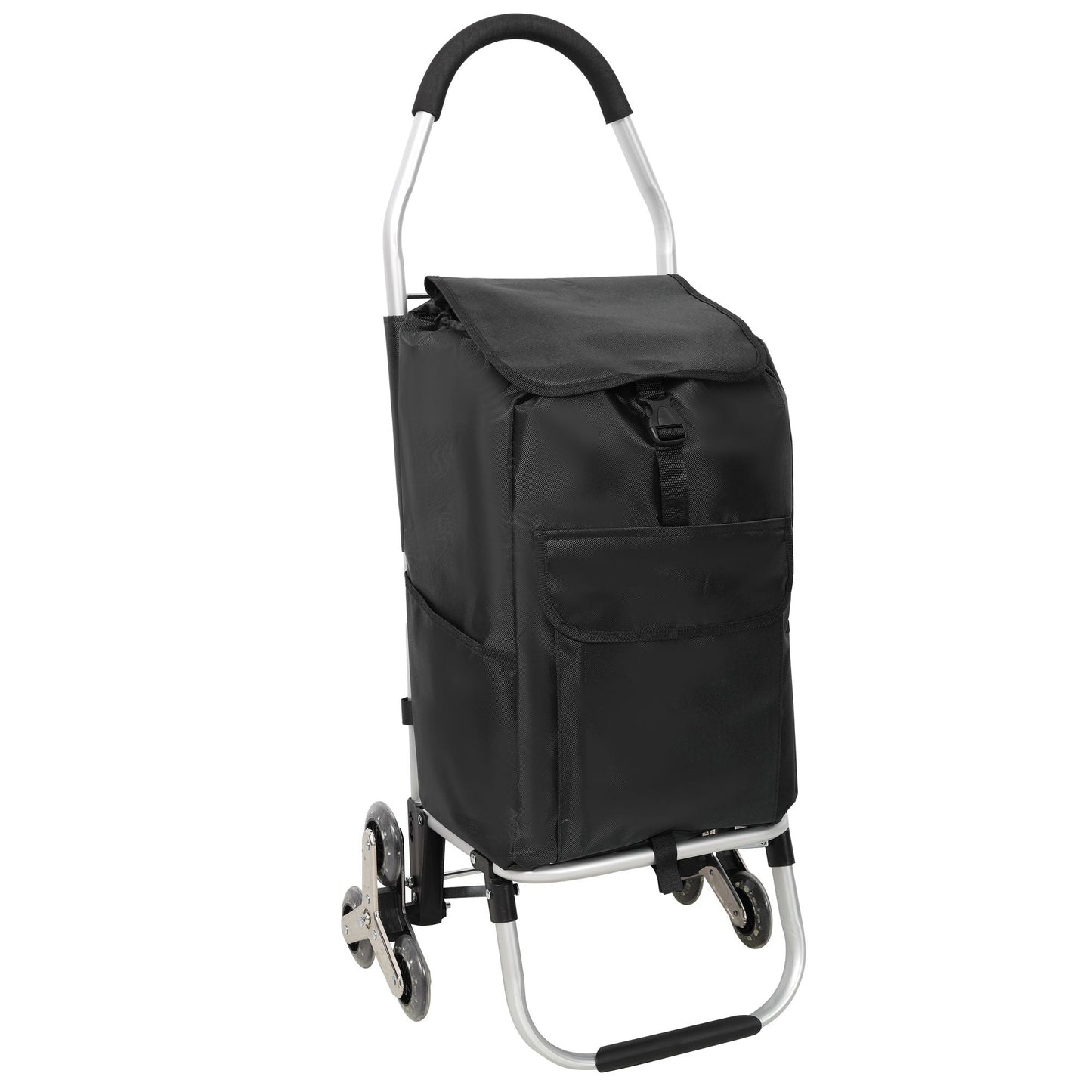 2 in 1 Shopping Stair Trolley with Wheels,Trolley Black Foldable Shopping Cart,Removable Shopping Oxford Waterproof Bag,Stainless Steel Triangular Wheels, Black