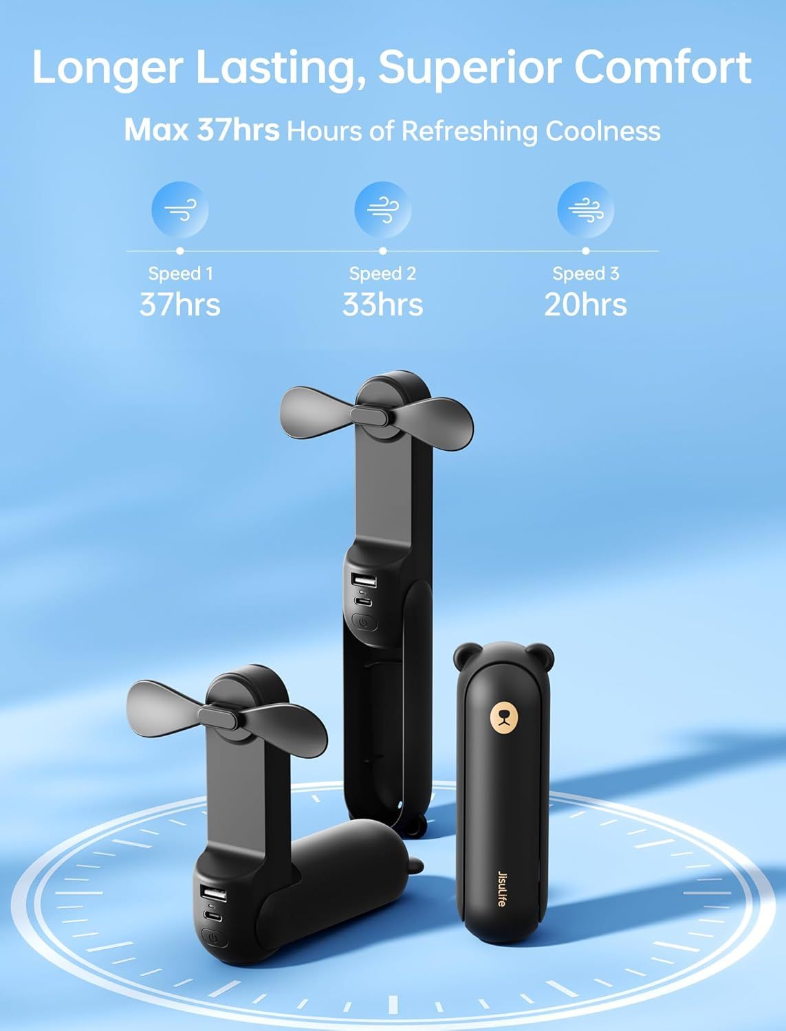 Handheld Fan with 4500 mAh Powerbank Max 37 Hours Runtime, Pocket Portable Battery Operated or USB Powered Folding Personal Fan, 3 Speeds, Gifts for Women Men Kids Gift for Festival