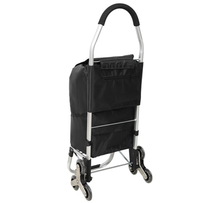 2 in 1 Shopping Stair Trolley with Wheels,Trolley Black Foldable Shopping Cart,Removable Shopping Oxford Waterproof Bag,Stainless Steel Triangular Wheels, Black