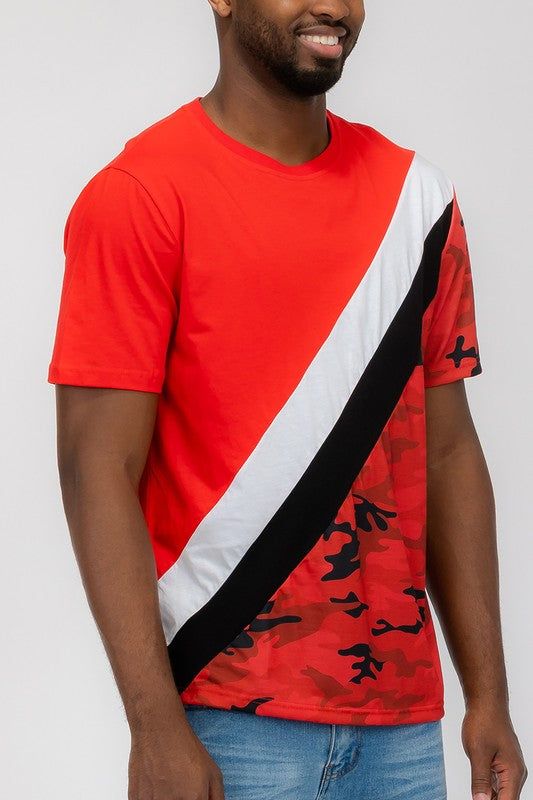 Men's Short Sleeve Camo Color Block Tee for Casual Wear