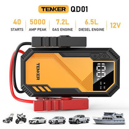 5000A Car Jump Starter 7.2L Gas or 6.5L Diesel 44.4W Portable Power Bank LED Flashlight 12V Jumper Box 10 Protections Built in Comprehensive Protection