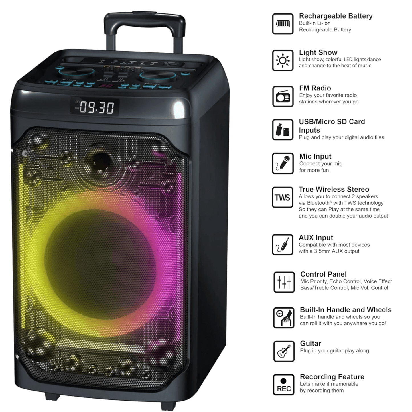 IQ Sound CYBER FLEX12 12-Inch Portable Bluetooth Party Speaker
