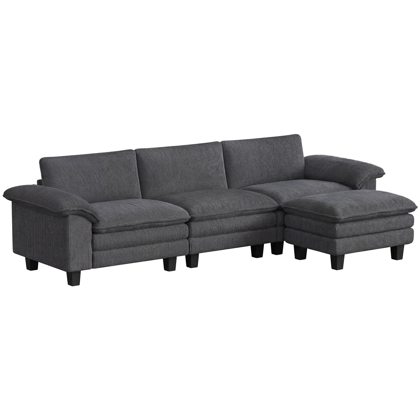 Sectional Sofa, L Shaped Couch with Deep Seat, Movable Ottoman and Pillow-top Armrests, Dark Gray
