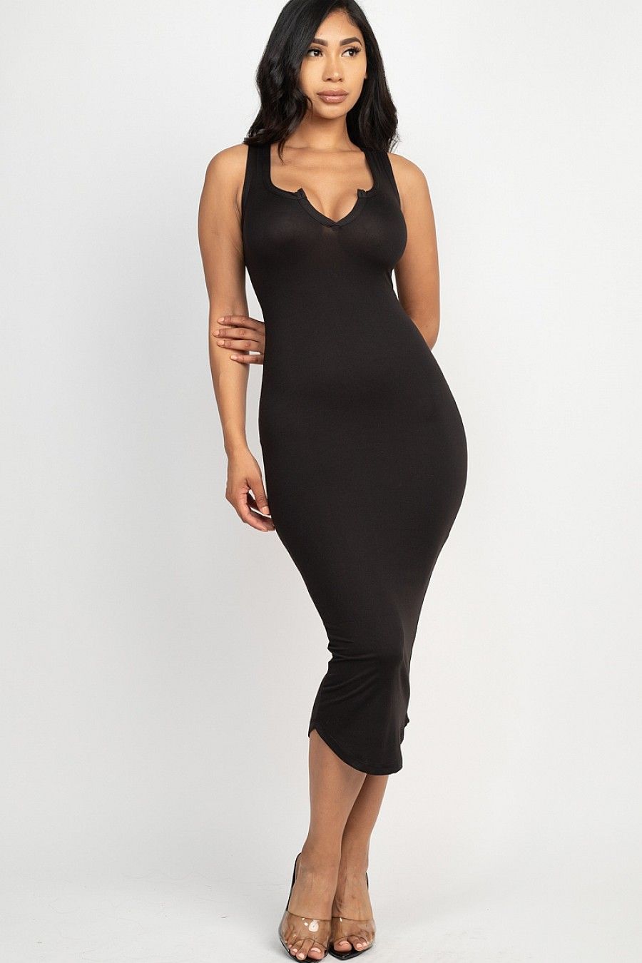 Chic Women's Split Neck Tank Dress for Effortless Style and Comfort