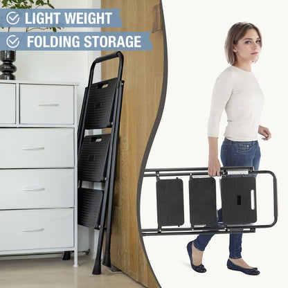Household portable 3-layer step ladder, with safety buckle stable and safe