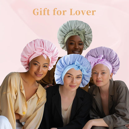 Silk Bonnet for Sleeping Women, Satin Hair Bonnet for Sleeping for Wavy Curly Natural Hair Women Men - Rose Red