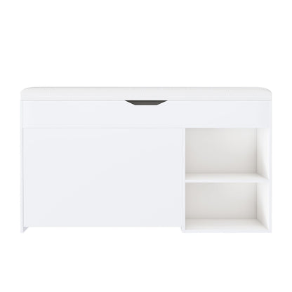 Entryway Bench with Shoe Storage,Adjustable 3-Tier Flip-Up Drawers & Hidden Cabinet,Space-Saving Shoe Organizer,Triple Storage and Modern Design,for Hallway and Living Room
