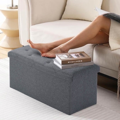 Folding Storage Ottoman Bench, Ottoman Foot Rest, End of Bed Bench, Storage Chest, for Living Room, Bedroom, Entryway, 43 Inches, Gray