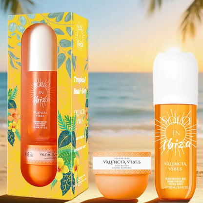 2-Piece Set, SOLO EN IBIZA Body & Hair Fragrance Mist And Body Cream Gift Box For Men And Women, Long Lasting Fragrance, 4 Different Scent, Perfect For Holiday Gifts, Dating, Daily Life, Parties