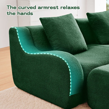 Soft Teddy Fabric Boneless Sofa,No Assembly Required Streamlined Design,Anti-Slip Design 32D High Density Sponge Fits Living Rooms Bedrooms,Green