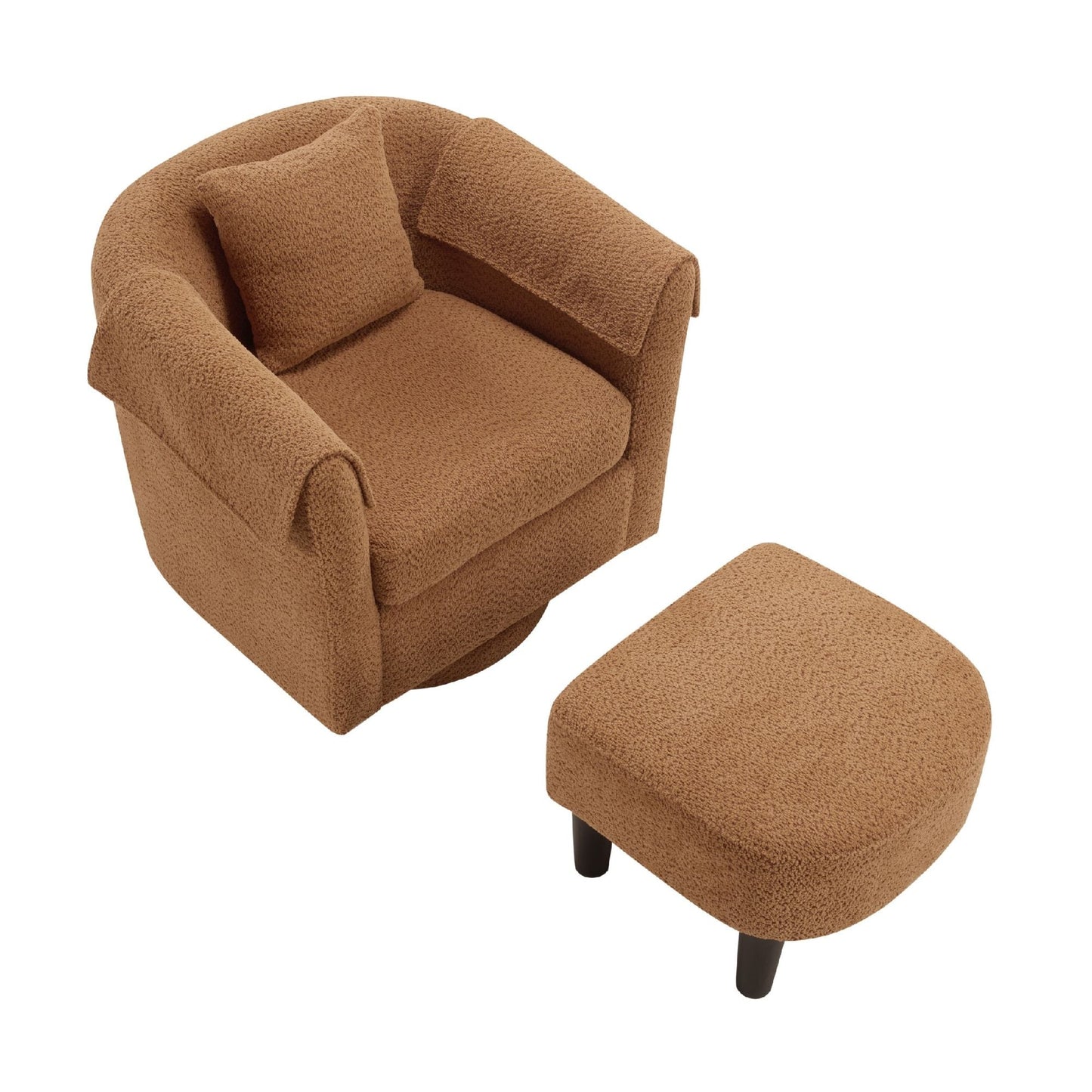 Swivel Accent Chair with Ottoman Set, Modern Chenille Barrel Armchair with Removable Back Pillow & 2 Armrest Covers for Living Room, Bedroom, Office, Yellow