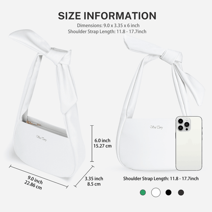 Hobo Hand Bag for Womens, Small Vegan Leather Hobe Handbag Shoulder Purses for Women with Zipper-White