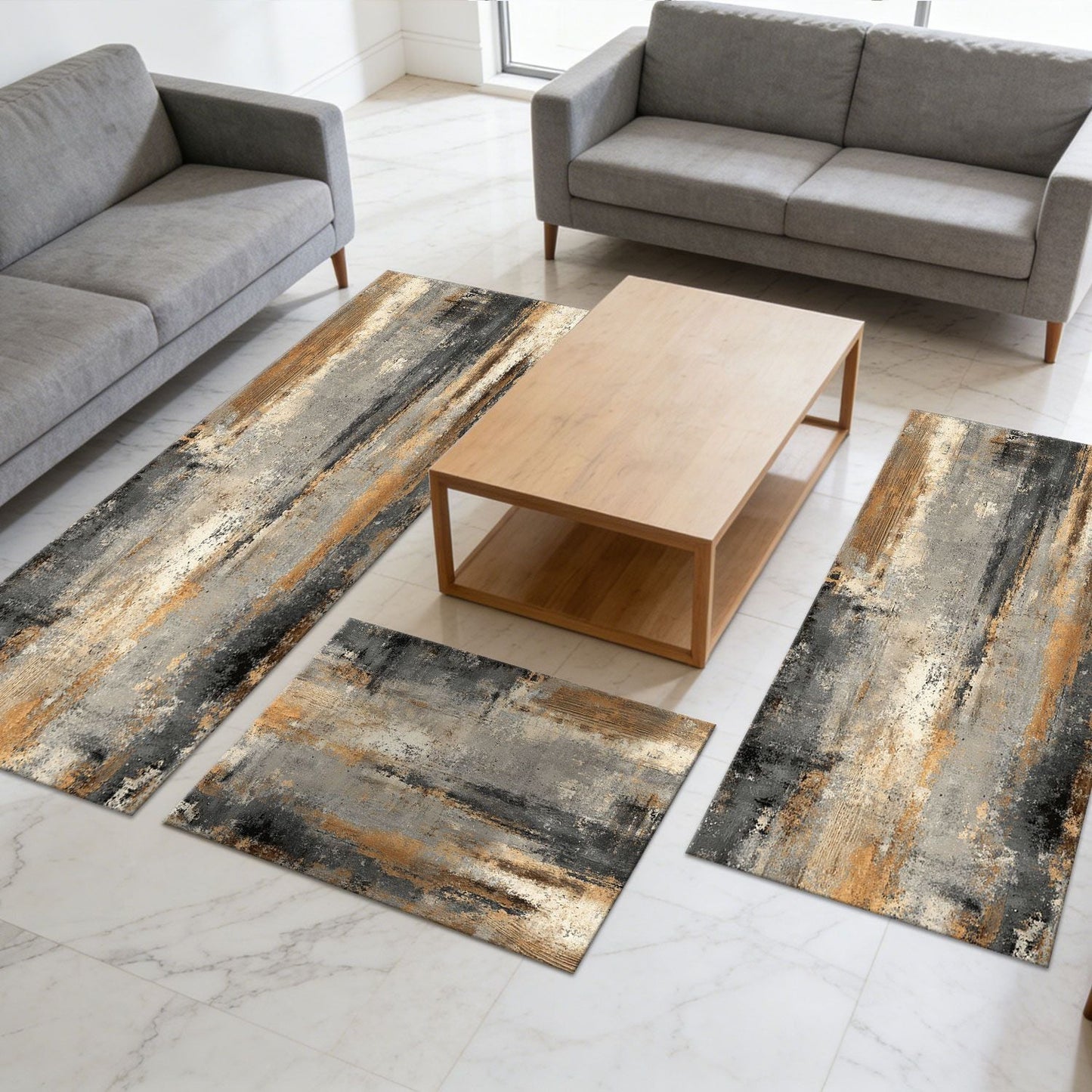 Three-piece kitchen rug set, non-slip and washable, abstract pattern kitchen hallway rug, soft and comfortable, suitable for sinks, floors, entrances, hallways and bathrooms.