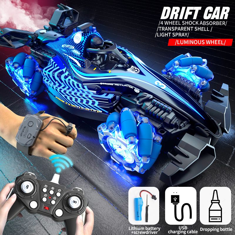 Remote control toy car F1 racing style, with music and light, the tail can be spray.