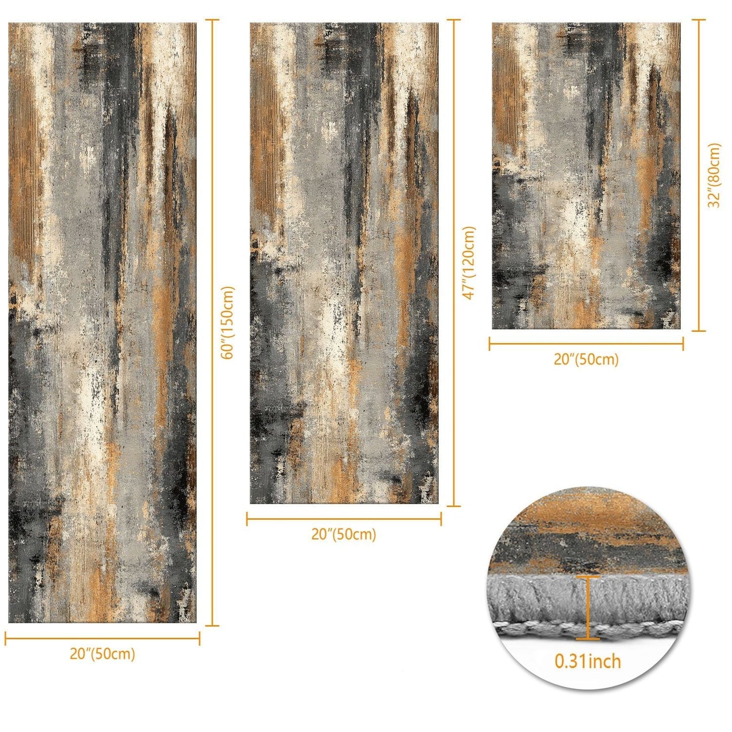 Three-piece kitchen rug set, non-slip and washable, abstract pattern kitchen hallway rug, soft and comfortable, suitable for sinks, floors, entrances, hallways and bathrooms.