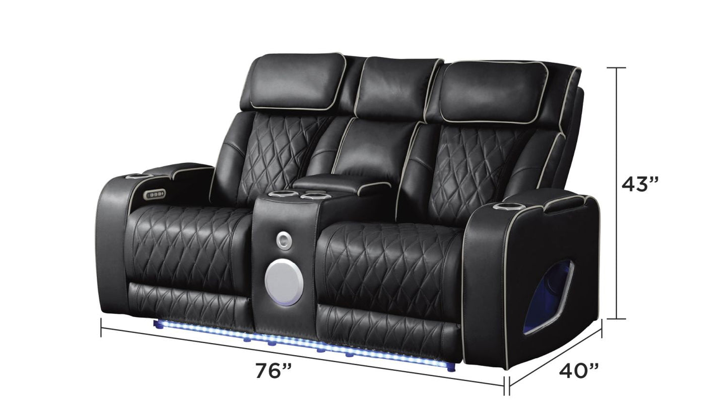 Fortuner Modern Style Upholstery Recliner Loveseat Made with Wood & Massage Function Included-Black