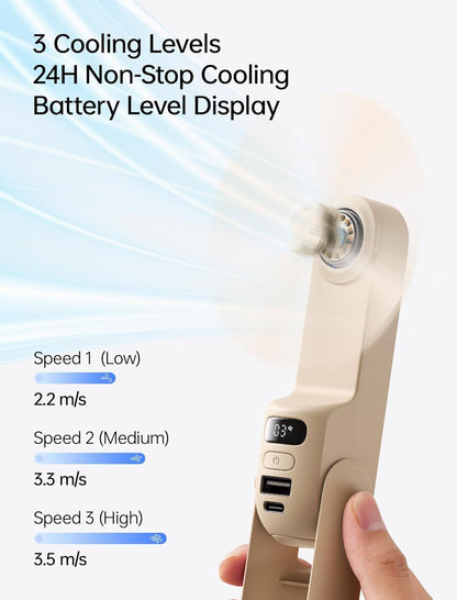 Handheld Travel Fan, Upgraded Mini Portable Fan with Up to 24 Working Hours for Long-term Outdoor Cooling, Combines Power Bank and Flashlight, Used for Summer, Cruise, Concert