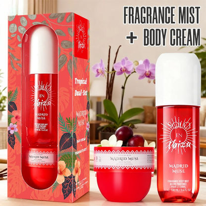 2-Piece Set, SOLO EN IBIZA Body & Hair Fragrance Mist And Body Cream Gift Box For Men And Women, Long Lasting Fragrance, 4 Different Scent, Perfect For Holiday Gifts, Dating, Daily Life, Parties