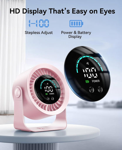 Rechargeable USB Desk Fan for Bedroom, 100 Speeds, 360° Rotation, Wall Mounted Design Small Portable Table Fan with LED Display, Quiet Personal Desktop Cooling Fans for Home Office