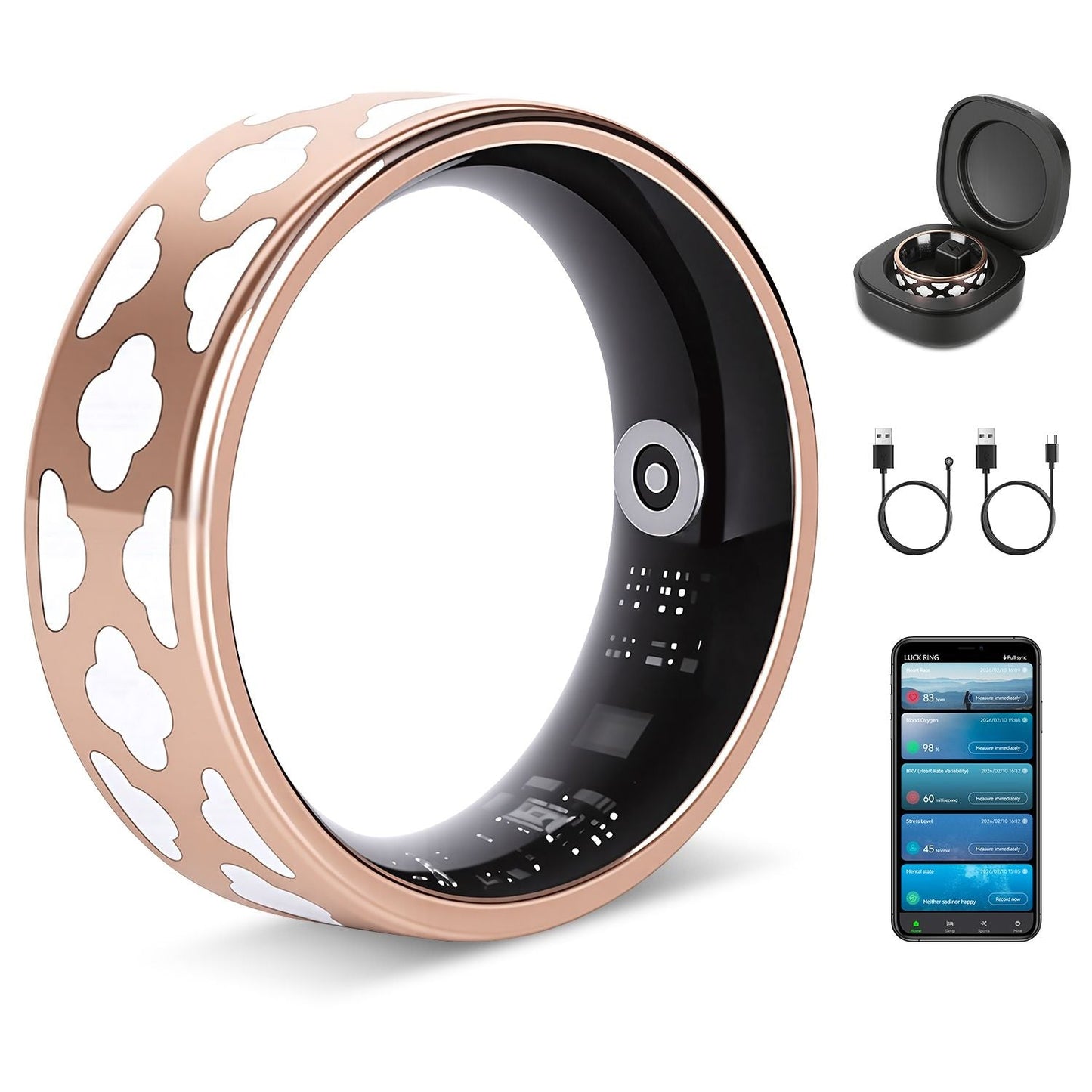 Size7/8/9/10 Options -- 1Pc Smart Ring Health Tracker Fitness/Sleep/Stress/HRV Tracker with Charging Case Magnetic Charging Cable for Women & Men Compatible with iOS & Android 7-Day Battery Life