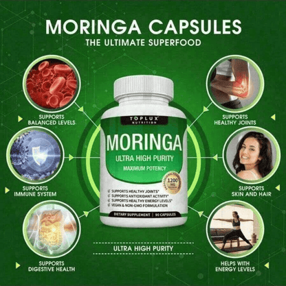 Moringa Capsules 1200mg - Pure Moringa Powder For Immune, Gut Health 90 Capsules