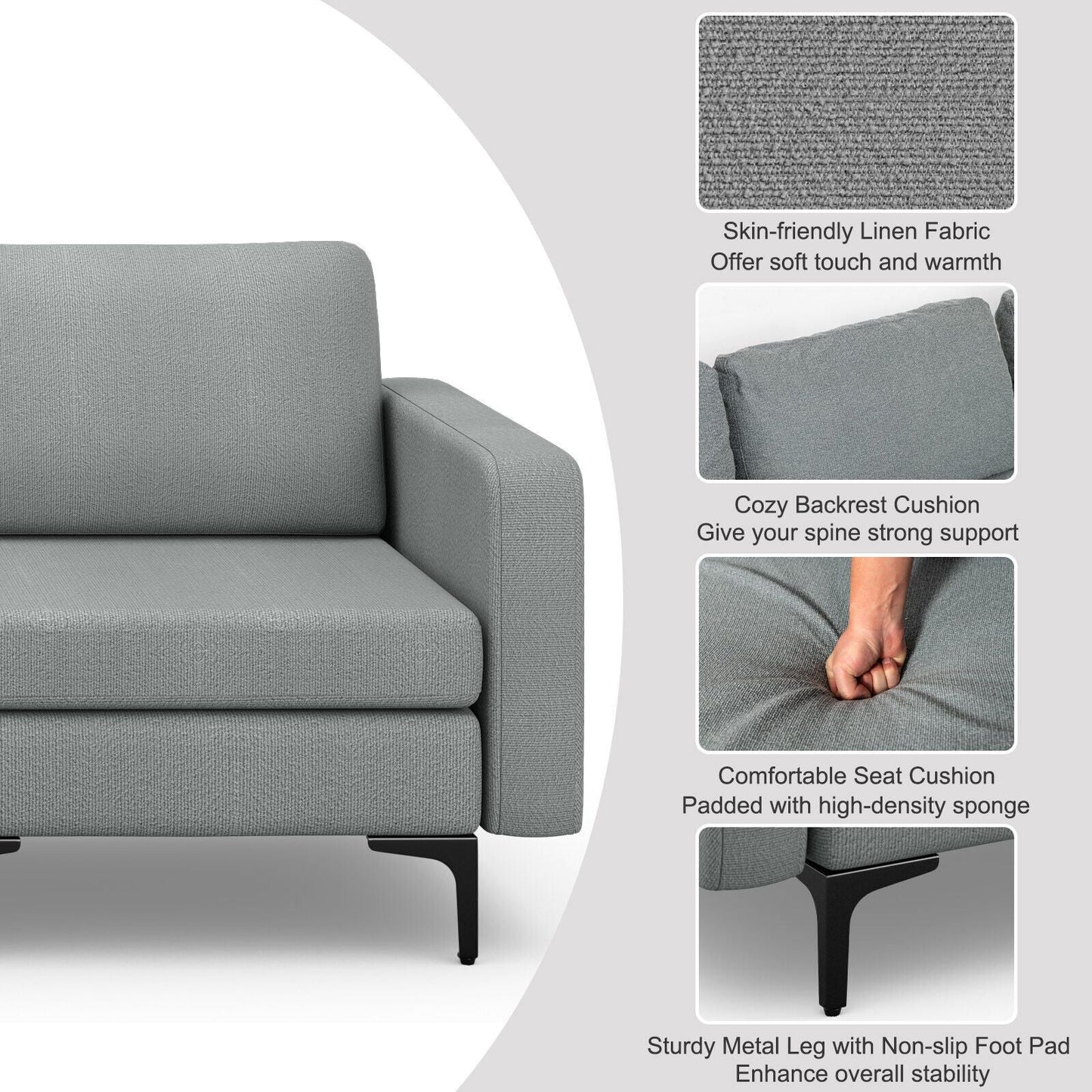 Convertible Sofa Couch with Magazine Pockets 3-Seat with 2 USB Port