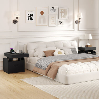Nightstand with Charging Station Modern Bedside Table for Living Room Bedroom Office