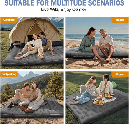 Camping Sleeping Pad, Ultralight Camping Mat with Pillow Built-in Foot Pump, 4" Thick Inflatable Sleeping Mat Compact for Backpacking, Hiking, Car Traveling, Camp Tent
