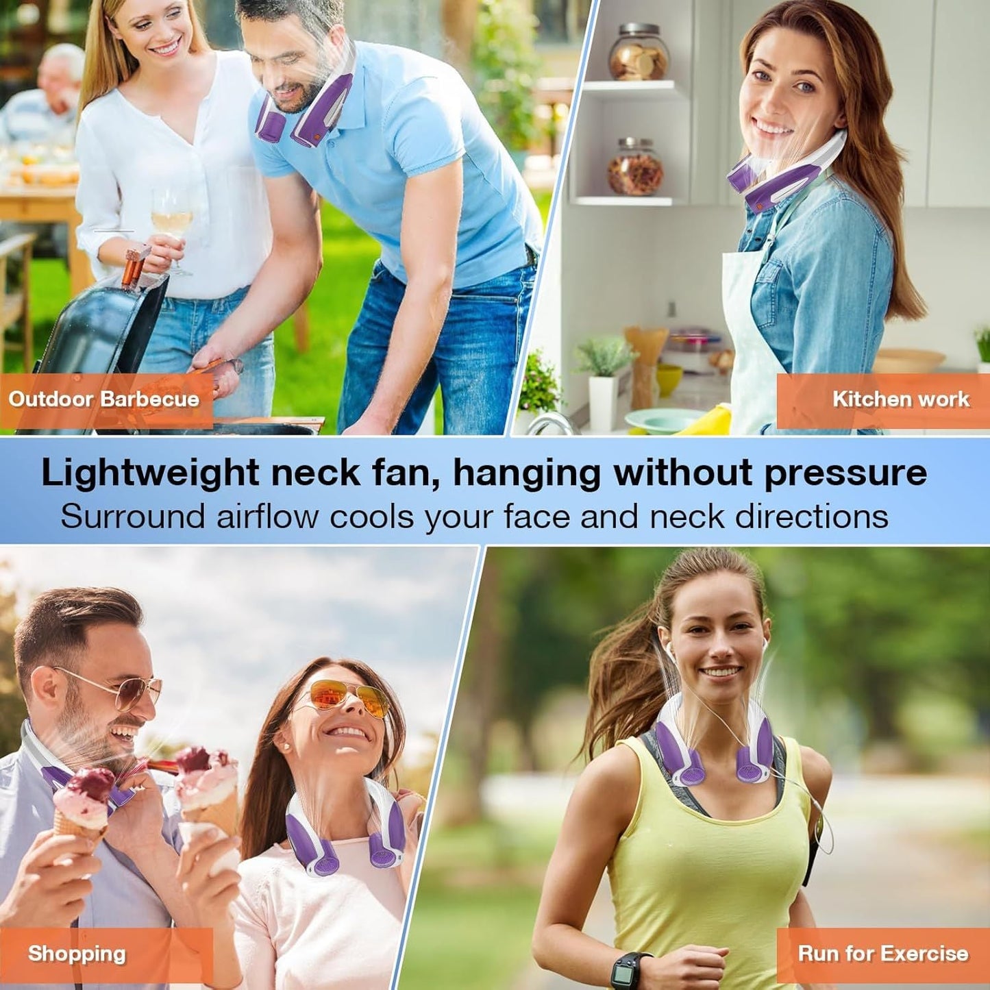 Neck Fan, 6 Speeds Adjustable Portable Personal Fan Rechargeable, Faster Cooling Wearable Fan, Ultra Quiet for Home, Office, Travel, Outdoor