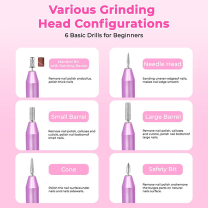 Portable Electric Nail Drill, Professional Nail File Kit for Acrylic, Gel Nails, Manicure Pedicure with Nail Drill Bits Sanding Bands Rose gold