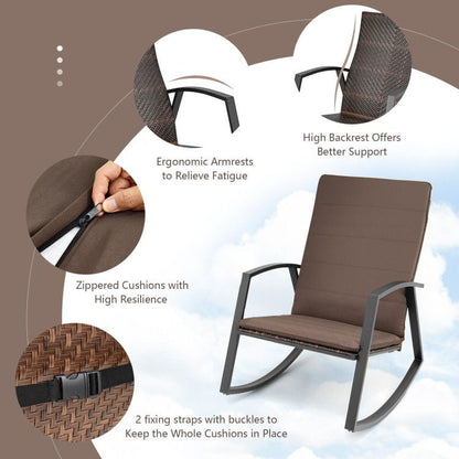 3 Pieces Patio Rattan Rocking Furniture Set