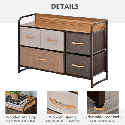 5-Bin Dresser Storage Tower Cabinet Organizer Unit, Chest Dresser Drawers with Metal Frame for Bedroom, Multicoloured