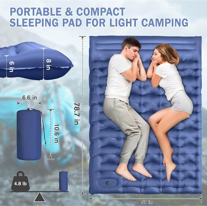 Camping Sleeping Pad, Ultralight Camping Mat with Pillow Built-in Foot Pump, 4" Thick Inflatable Sleeping Mat Compact for Backpacking, Hiking, Car Traveling, Camp Tent