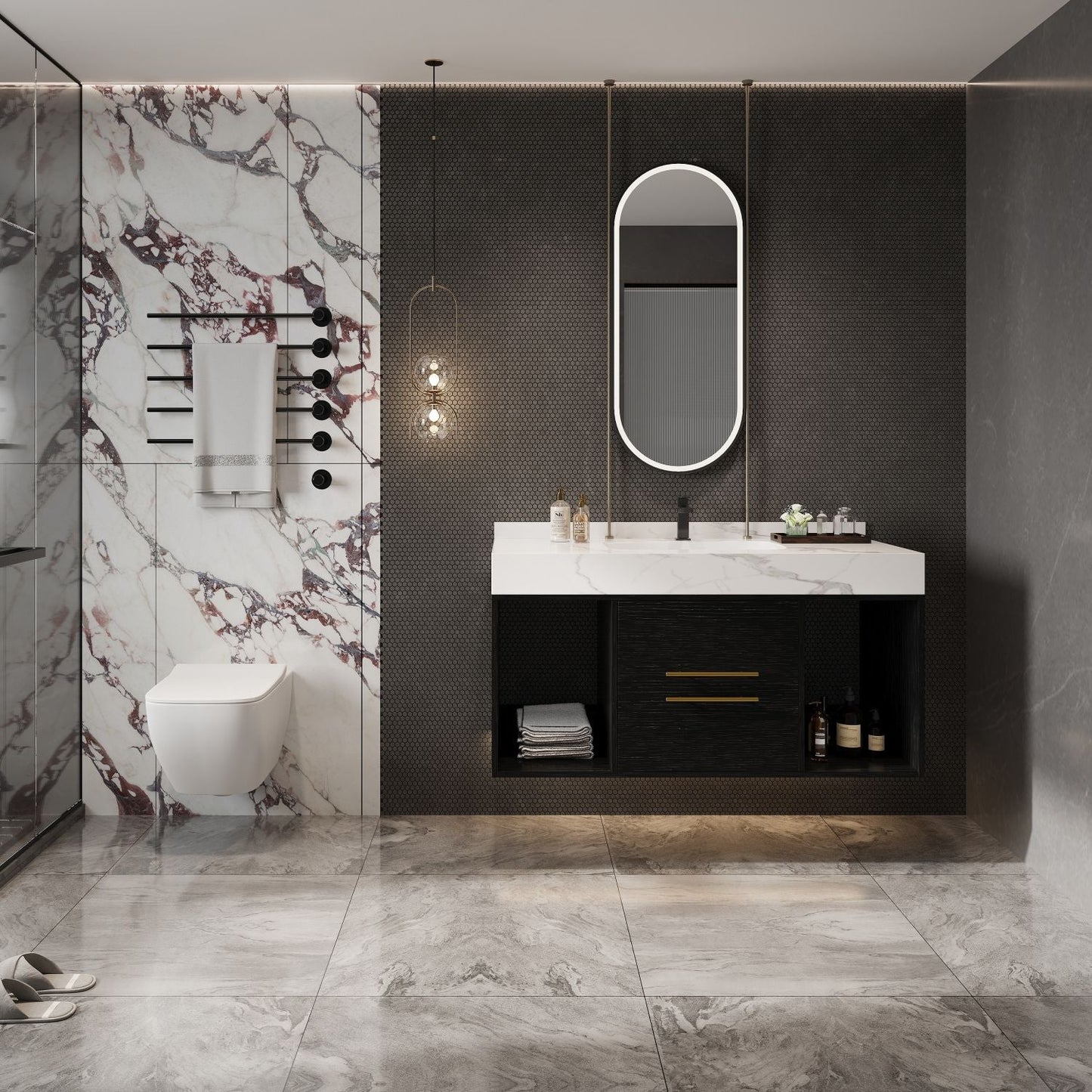 39.4" Bathroom Vanities with Ceramic Sink,Floating Bathroom Vanity,Wall Mounted Storage Cabinet with 2 Drawers and 2 Storage Spaces,Modern Bathroom Sink Cabinet with Metal Handles