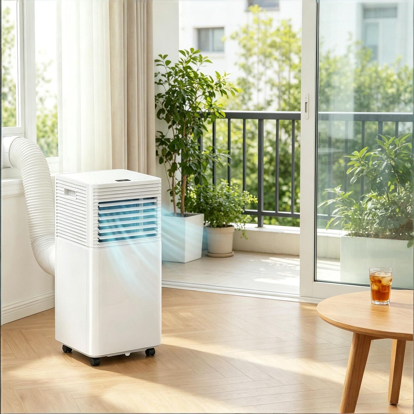 White 10000 BTU Mobile Air Conditioner with Remote Control 24H Timer LED Display for Cooling And Dehumidifying
