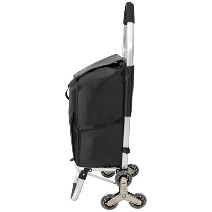 2 in 1 Shopping Stair Trolley with Wheels,Trolley Black Foldable Shopping Cart,Removable Shopping Oxford Waterproof Bag,Stainless Steel Triangular Wheels, Black