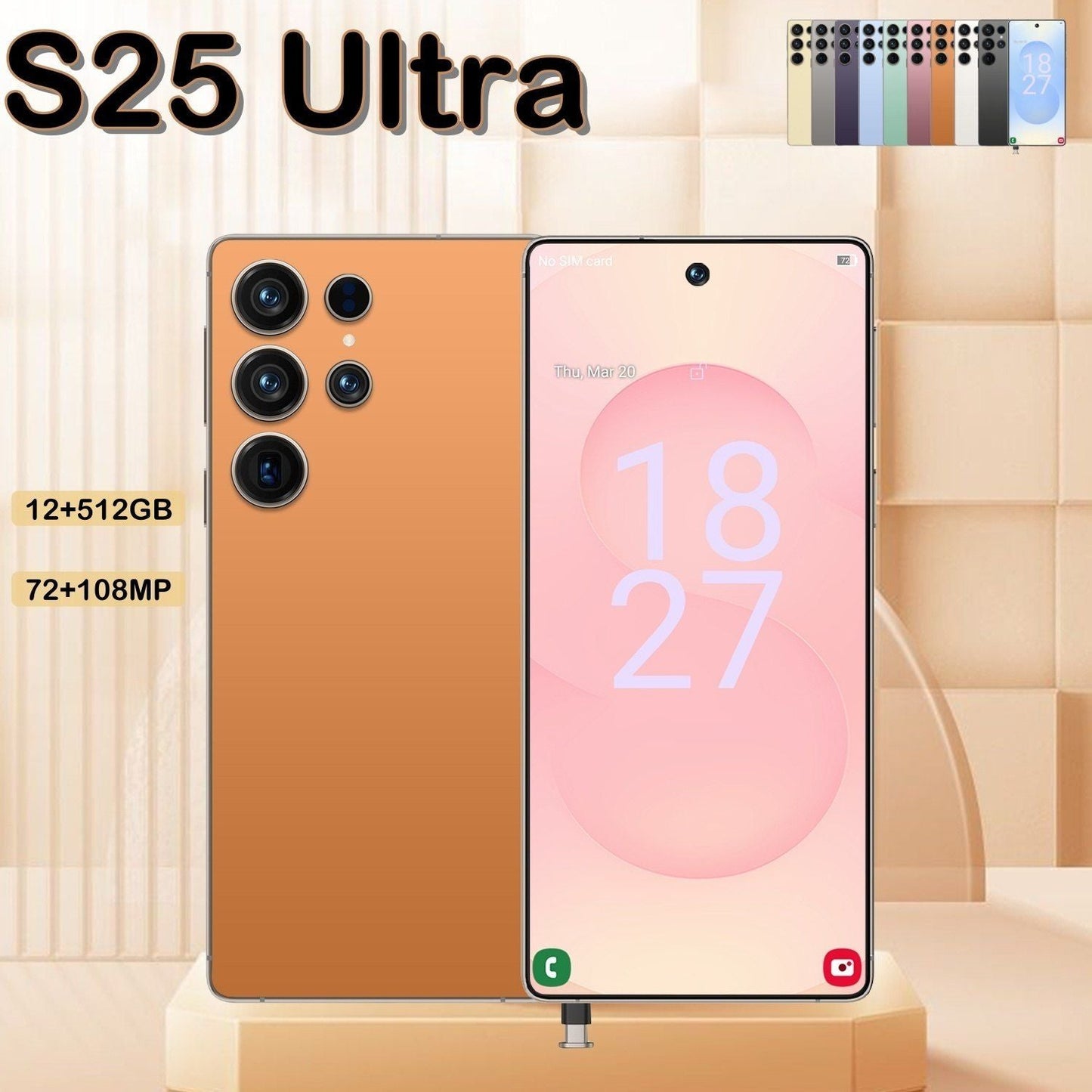 I25 Ultra 5G Smartphone, Unlocked Cell Phone, 6.8" HD Screen Unlocked Phones,  , 6000mAh Battery, Built in Pen, 12+512GB, Android 14, Face ID+Fingerprint Lock(Orange)