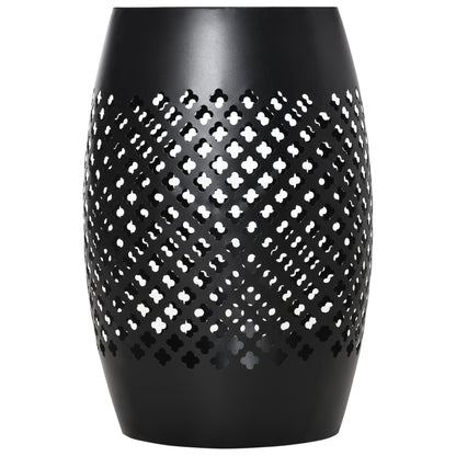12.5" Steel Outdoor Side Table, Round Hollow Drum Patio End Table, Accent Table for Indoor and Outdoor, Black