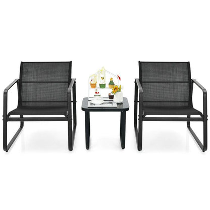 3 Pieces Patio Bistro Furniture Set with Glass Top Table Garden Deck